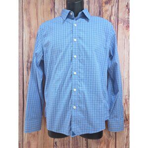 Untuckit Mens Medium Slim Fit Button-Down Shirt Blue & Pink Plaid Nylon/Elastane